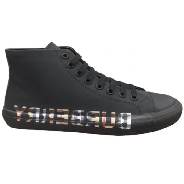 BURBERRY LOGO PRINT GABARDINE HIGH-TOP SNEAKERS – BBR82