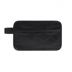 GG EMBOSSED COSMETIC CASE BLACK GG EMBOSSED LEATHER COTTON LINEN LINING