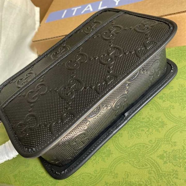 GG EMBOSSED COSMETIC CASE BLACK GG EMBOSSED LEATHER COTTON LINEN LINING