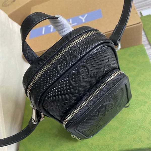 GG EMBOSSED MINI BAG IN BLACK LEATHER