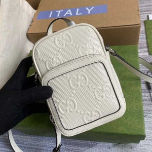 GG EMBOSSED MINI BAG IN WHITE LEATHER