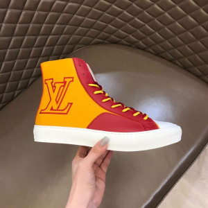 LOUIS VUITTON SNEAKERS BOOTS RED AND YELLOW GRAINED CALF LEATHER - LSVT097