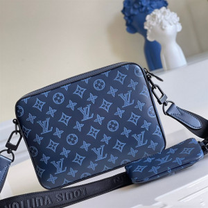 M45730 LOUIS VUITTON DUO MESSENGER BAG NAVY BLUE MONOGRAM SHADOW COWHIDE LEATHER - LB01