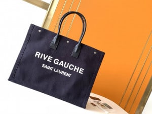 RIVE GAUCHE TOTE BAG IN LINEN AND LEATHER - WBY17