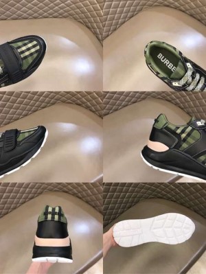 BURBERRY CHECK LACE-UP SNEAKERS IN MILITARY GREEN - BBR092