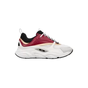 B22 SNEAKER WHITE AND BLACK TECHNICAL MESH WITH BURGUNDY WHITE AND GOLD-TONE CALFSKIN - CD128
