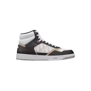 B27 HIGH-TOP SNEAKER BLACK WHITE AND BEIGE SMOOTH CALFSKIN WITH WHITE DIOR OBLIQUE GALAXY LEATHER - CD119