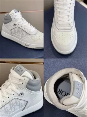 B27 HIGH-TOP SNEAKER WHITE AND GRAY SMOOTH CALFSKIN WITH WHITE DIOR OBLIQUE GALAXY LEATHER - CD120