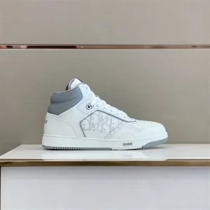 B27 HIGH-TOP SNEAKER WHITE AND GRAY SMOOTH CALFSKIN WITH WHITE DIOR OBLIQUE GALAXY LEATHER - CD120