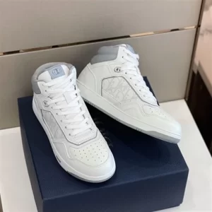 B27 HIGH-TOP SNEAKER WHITE AND GRAY SMOOTH CALFSKIN WITH WHITE DIOR OBLIQUE GALAXY LEATHER - CD120