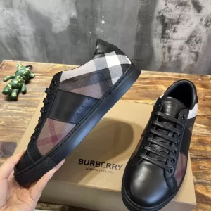 BURBERRY LEATHER AND CHECK COTTON SNEAKERS - BBR124